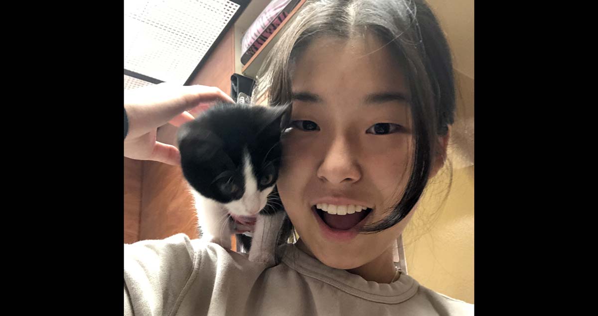 Aileen Jun, Young Animal Advocate with her rescue kitten