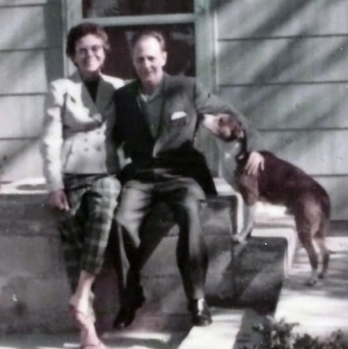 Couple with their beloved beagle