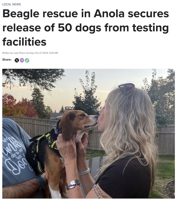 Lori Cohen welcoming Draco the Beagle to his new home