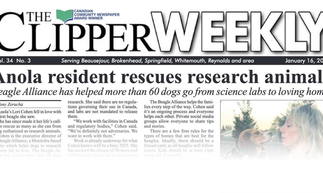 Anola Resident Rescues Research Animals, The Clipper