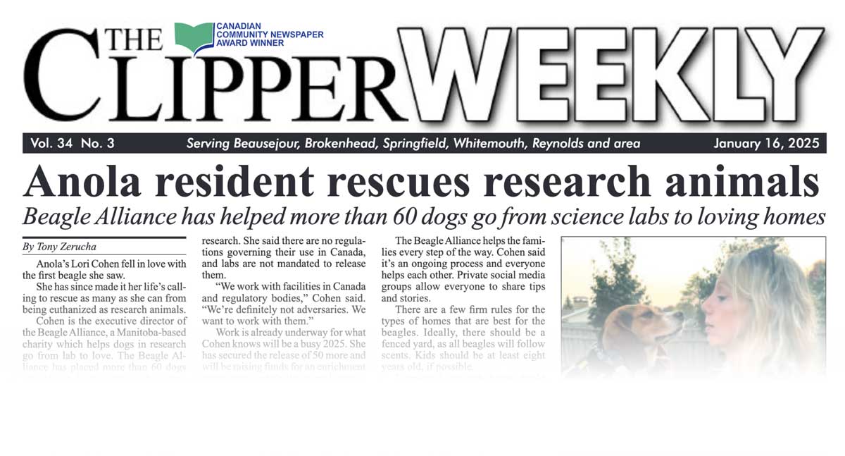 Anola Resident Rescues Research Animals, The Clipper